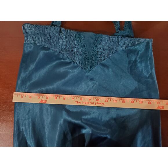 Vtg Victorias Secret Gold Label Satin Lace Maxi Chemise Slip Dress Size M Blue - Picture 11 of 12